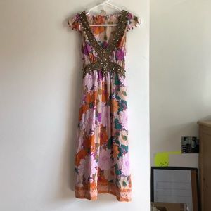 Anthropologie Floral Silk Dress